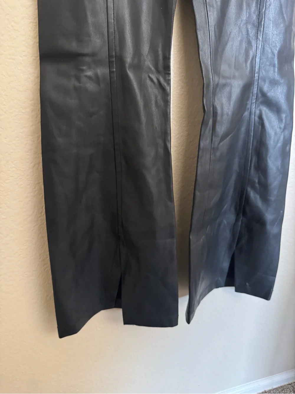 Free People Real Deal Slit Pants Size 28 Black Faux Leather Flare Boho NEW